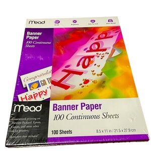Mead Banner Paper 100 Continuous Sheets 8.5 x 11 in. New Sealed 39152